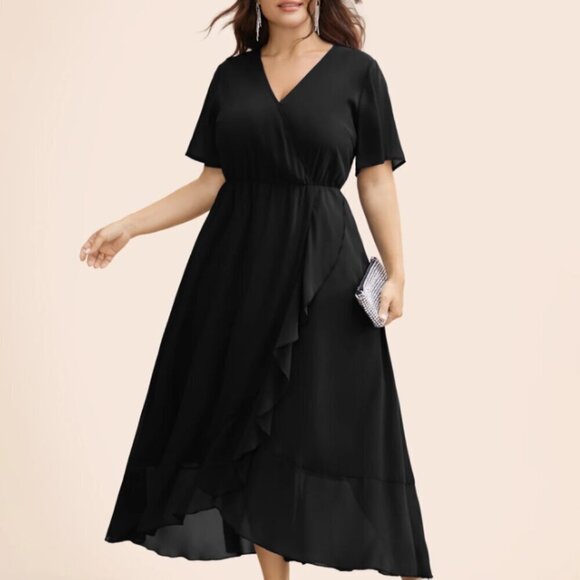 BloomChic Plus size XL Chiffon Overlap Collar Ruffle Sleeve Dress us14-16 - Picture 1 of 5